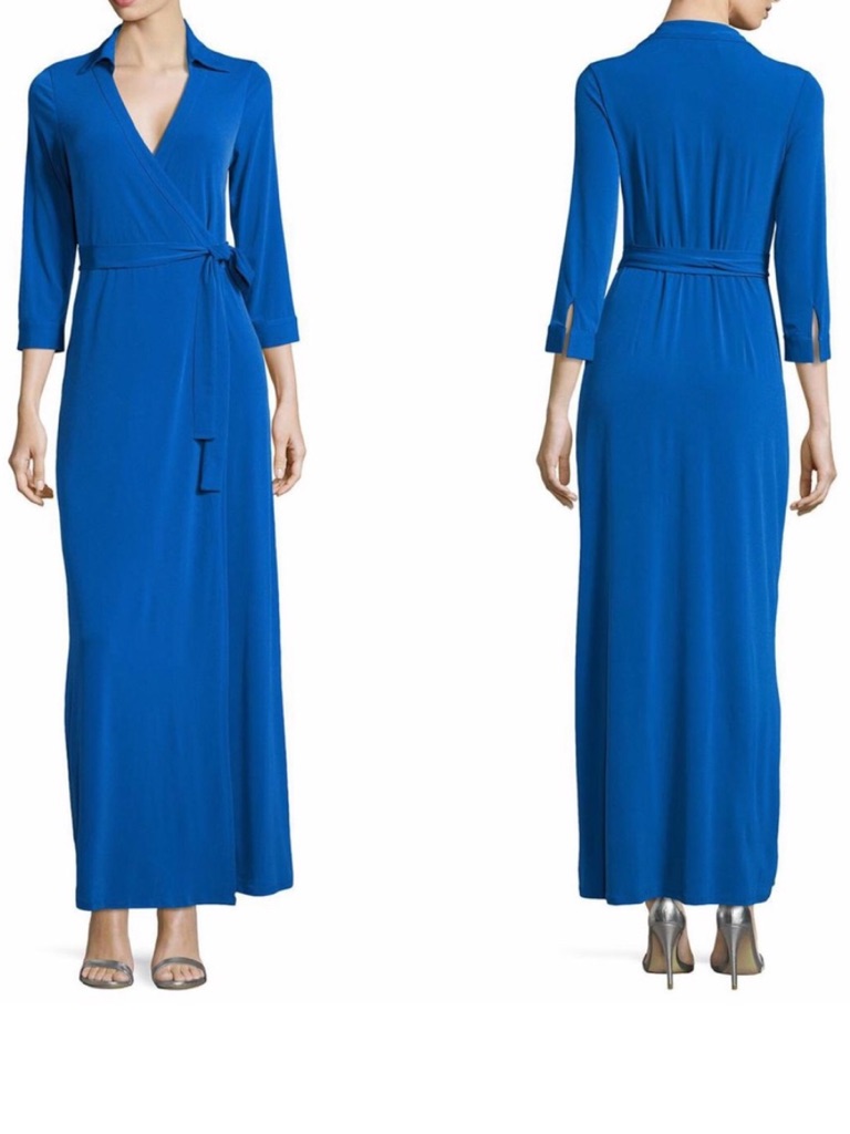 Jb By Julie Brown Royal Blue Gold Logo Wrap Maxi Dress. Collar And Belt. Size S